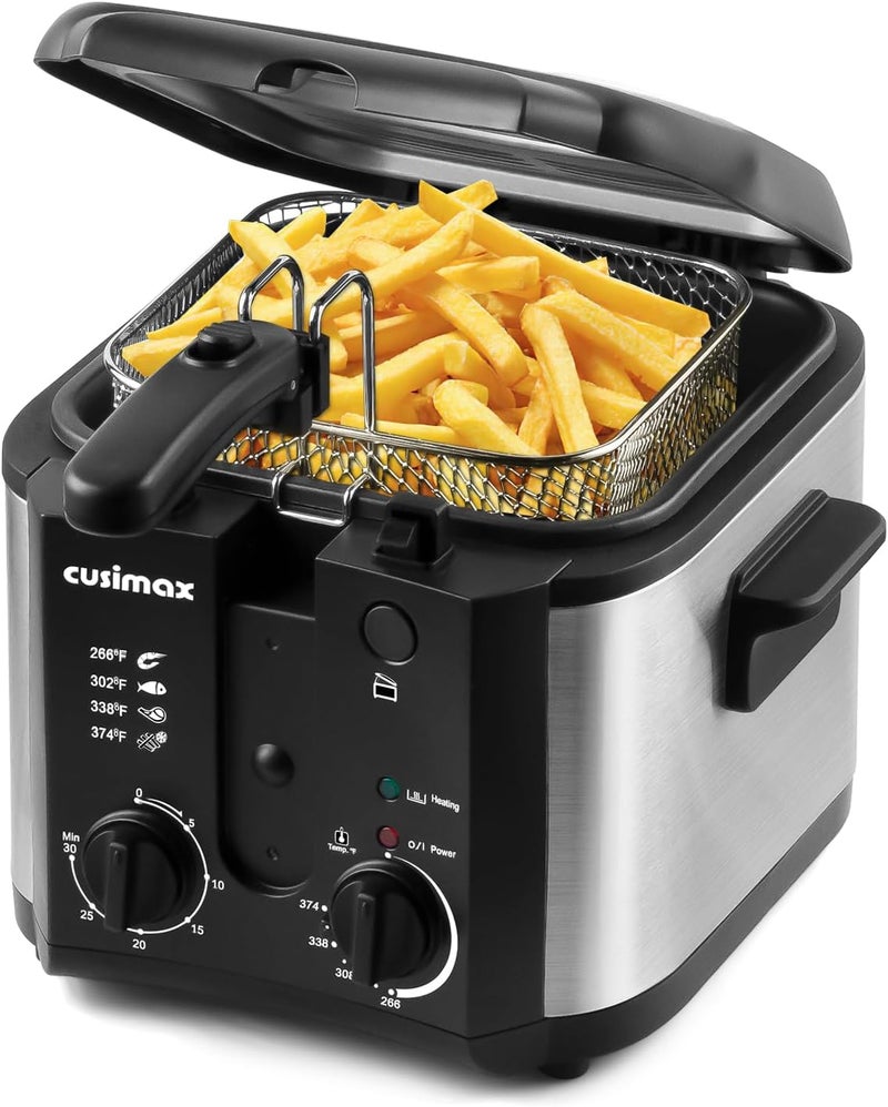 CUSIMAX Electric Deep Fryer for Home Use, 2.5 Liter 1500W Small Deep Fryer with Basket, Adjustable Temperature & Time, Lid with View Window and Odor Free Filter - Image 1
